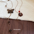 Wood Butterfly And Flower Lariat Pendant Necklace With Cord view 2