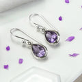 Purple Teardrop Bezel Hook Drop Earrings Gold White Metal view 1