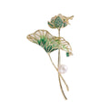 Green Enamel Lotus Leaf Brooch With Flower and Dragonfly view 6