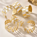Gold Silver Leaf And Checkered Open Cuff Bracelets view 4