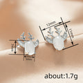 White Oval Reindeer Stud Earrings in Silver Tone Polished Metal Jewelry view 4
