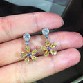 Yellow Flower Dangle Earrings with Multicolor Marquise Stones view 6