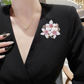 White Triple Camellia Flower Brooch Scarf Buckle Pink Rhinestone view 2