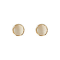 Gold Tone Cream Cat Eye Round Stone Stud Earrings For Women view 5