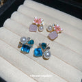 Blue Square Crystal Pearl Cluster Stud Earrings Fashion Jewelry view 1