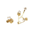 Gold Geometric Cube Crystal Ear Jacket Earrings Pair view 5