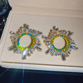 Radiant Baguette Crystal Round Stud Earrings with Polished Metal Tone Details view 7