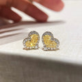 Gold Tone Yellow Heart Stud Earrings with Crystal Borders view 1