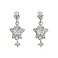Silver Tone Clear Stone Triple Star Tassel Stud Earrings view 5