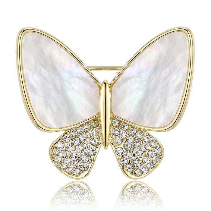 Shell Effect Butterfly Brooch With Clear Crystal Lower Wings
