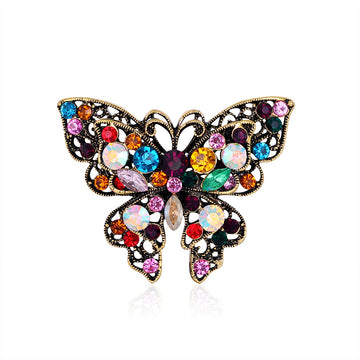 Black Gold Tone Butterfly Crystal Metal Brooch Pin