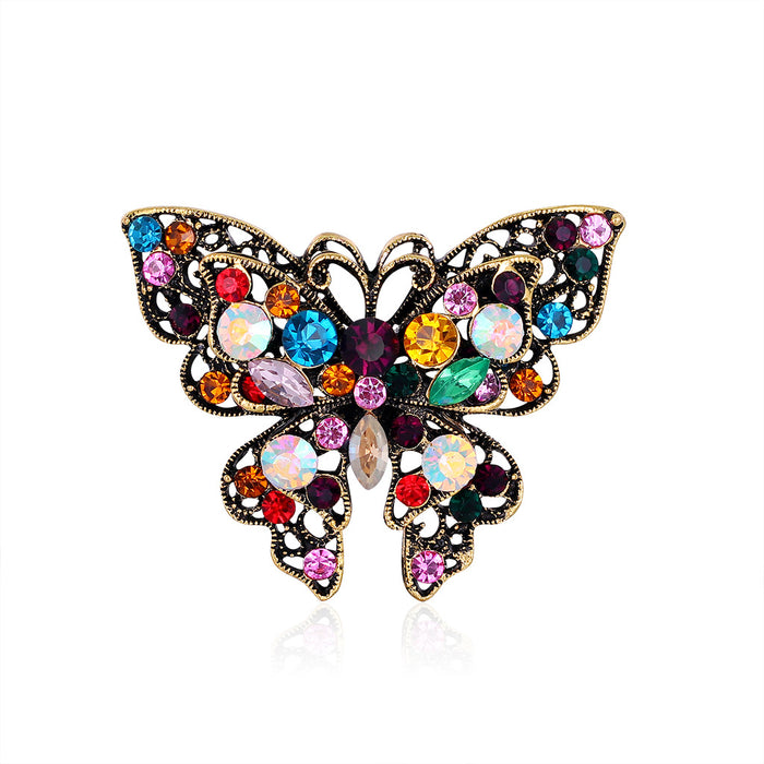 Black Gold Tone Butterfly Crystal Metal Brooch Pin