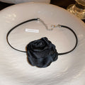 Satin Rose Flower Cord Choker Necklace Six Color Styles view 7
