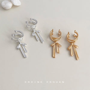 Matte Ear Cuffs With Bow Dangle Gold and Silver Clips