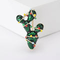 Green Cactus Enamel Brooch Wrapped in Multicolor Lights view 6