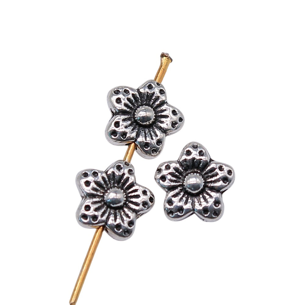 8x8x4mm 0.7g Antique Silver Zinc Alloy Flower Loose Metal Beads for DIY Bracelet Necklace Making