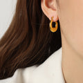 Polished Gold U-Shape Geometric Hoop Earrings Smooth Metal Finish view 6