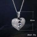 Silver Tone Pave Broken Heart Pendant Necklace on Twisted Chain view 4