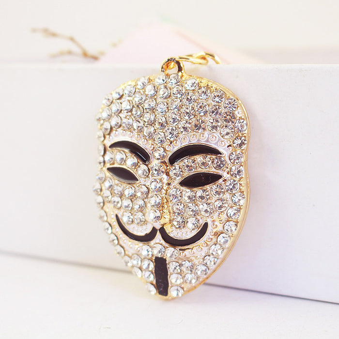 Cute Rhinestone Mask Face Keychain Car Key Ring Bag Pendant