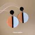 Color Block Round Disc Drop Earrings in Black Brown and White view 2