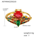 Crown Side-Open Zircon Statement Rings Gold Steel Multicolor view 10
