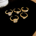 Gold Silver Zircon Open Adjustable Ring Five Piece Sets view 6