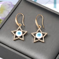 Gold Tone Crystal Heart Star and Evil Eye Hook Earrings view 4