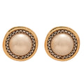 Antique Gold Round Stud Earrings with Pearl Look Centers view 5