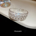 Three Or Five Row Pearl Like Crystal Open Cuff In Gold Or Silver Tone view 3