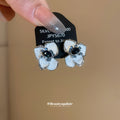 Blue And White Enamel Look Flower Stud Earrings With Dark Centers view 4
