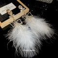 White Feather and Crystal Bow Dangle Stud Earrings view 2