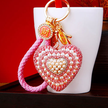 Pearl Heart Keychains with Plain Fortune and Loose Heart Loop Options