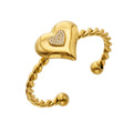 Gold Steel Puffy Heart CZ Twisted Open Cuff Bangle view 5