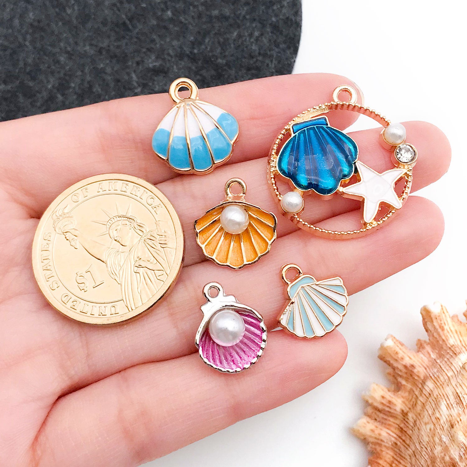 Enamel Zinc Alloy Shell Starfish charm pendants for DIY bracelets necklaces earrings keychains