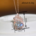 Rose Gold Castle Pendant Necklace Large Round CZ Metal view 4