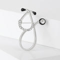 Loop Stethoscope Brooch In Metal With A Crystal-Lined Tube And Round Crystal Chestpiece view 3