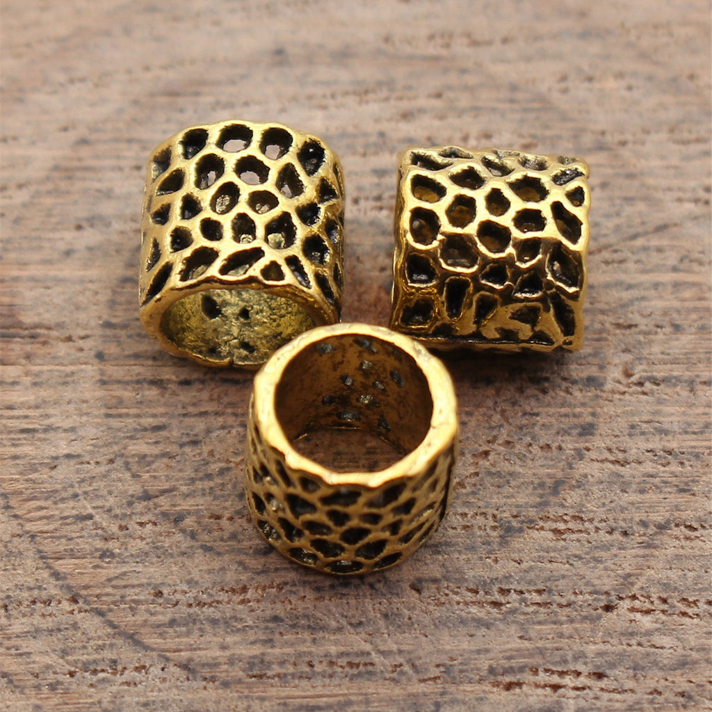 8x8x8mm 0.8g Multicolor Zinc Alloy Hollow Mesh Tube Large Hole Spacer Beads for Dreadlock Jewelry