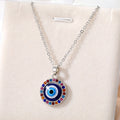 Gold and Silver Tone Crystal Rim Evil Eye Pendant Necklaces view 2