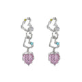 Silver Heart Chain Pink Glitter Heart Drop Earrings Long view 5