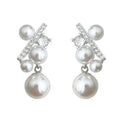 Percent Symbol Pearl CZ Stud Earrings Silver Tone Metal view 5