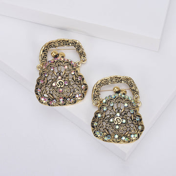 Openwork Handbag Brooch with Pastel Crystal Accents