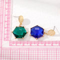 Gold Textured Disc Hexagon Crystal Drop Earrings Four Colors view 4