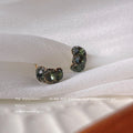Antique Dark Metal Olive Green Crystal Three-Stone Studs view 3