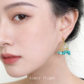 Gold Triangle Frame Turquoise Chip Stone Drop Earrings view 2
