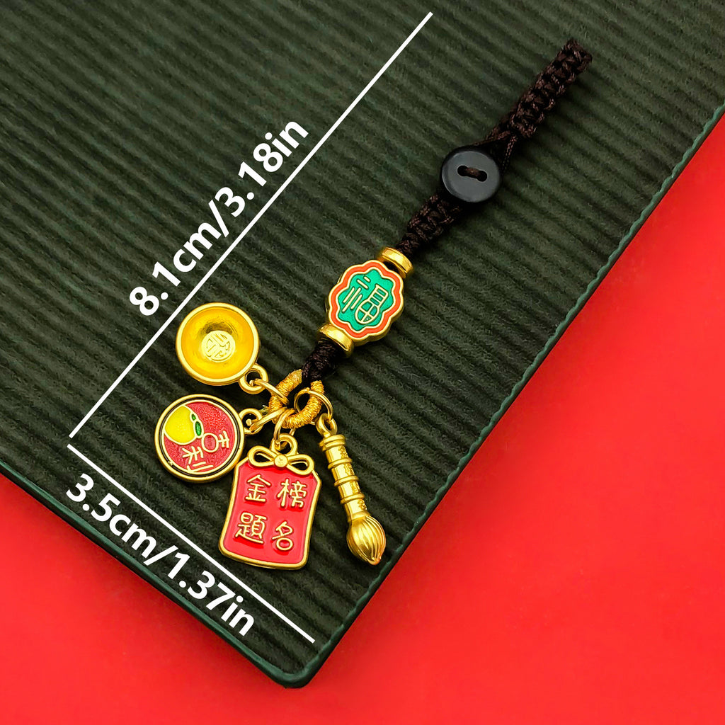 Antique Zinc Alloy Wenchang Pen Red Rope Charm Pendant for Keychain Phone Decor