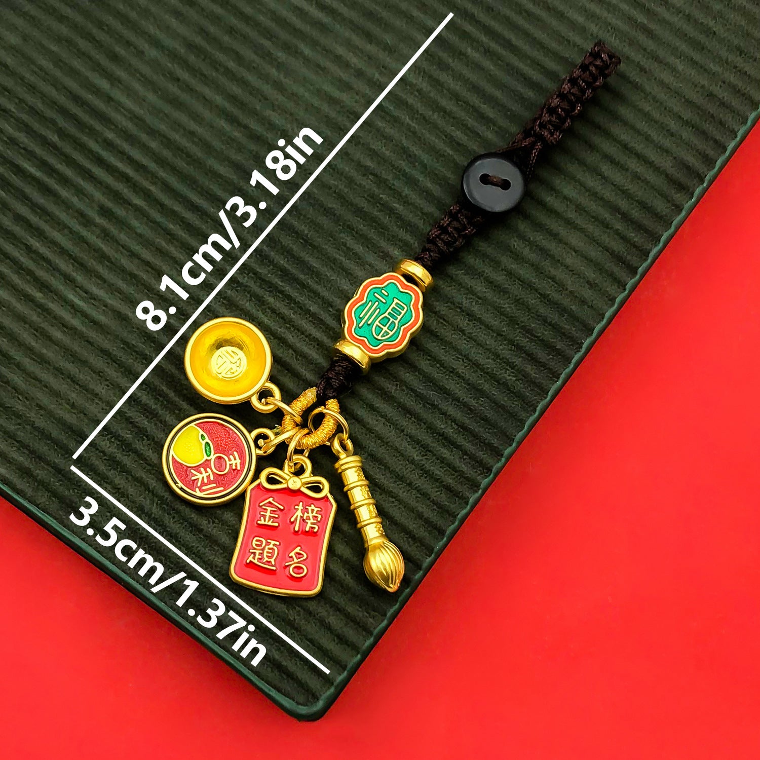 Antique Zinc Alloy Wenchang Pen Red Rope Charm Pendant for Keychain Phone Decor