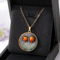 Gold Tone Round Raised Tulip Pressed Flower Resin Necklaces view 8