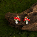 Gold Tone Red White Dot Mushroom Hook Earrings For Women view 3
