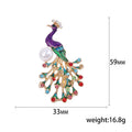 Gold Enamel Peacock Brooch Pearl Multicolor Rhinestone Tail view 5