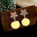 Snowflake Colorful Pom Pom Holiday Dangle Stud Earrings view 3